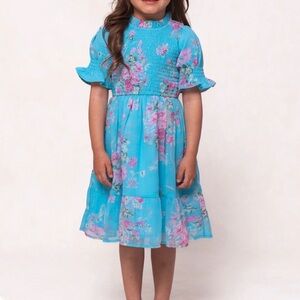 NWT Ivy City Co Girls Blue Floral Smocked Dress